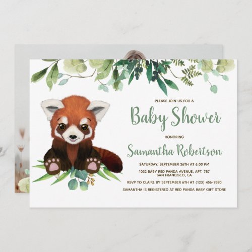 Cute Bear Greenery Eucalyptus Baby Shower Photo Invitation