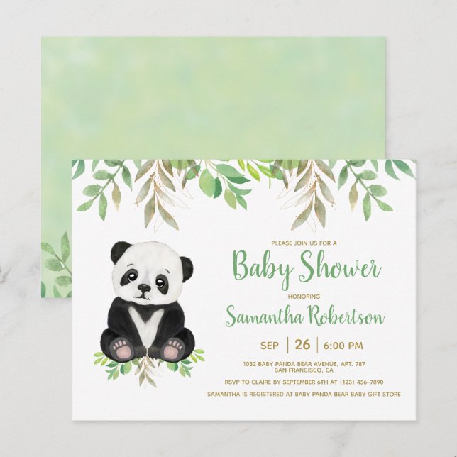 Cute Bear Greenery Eucalyptus Watercolor Neutral Invitation Postcard (Front/Back)