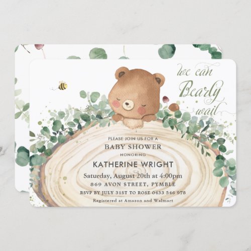 Cute Bear Greenery Gender Neutral Baby Shower Invi Invitation