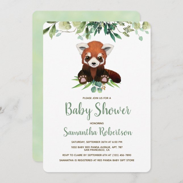 Cute Bear Greenery Gender Neutral Baby Shower Invitation (Front/Back)