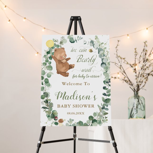 Cute Bear Greenery Gender Neutral Shower Welcome Foam Board (In Situ (Stand))