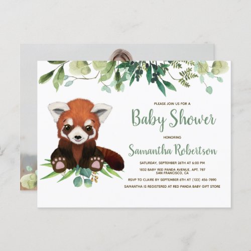 Cute Bear Greenery Neutral Baby Shower Photo Invitation Postcard