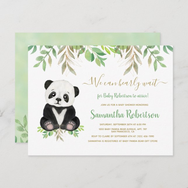 Cute Bear Greenery We can bearly Wait Baby Shower Invitation Postcard (Front/Back)