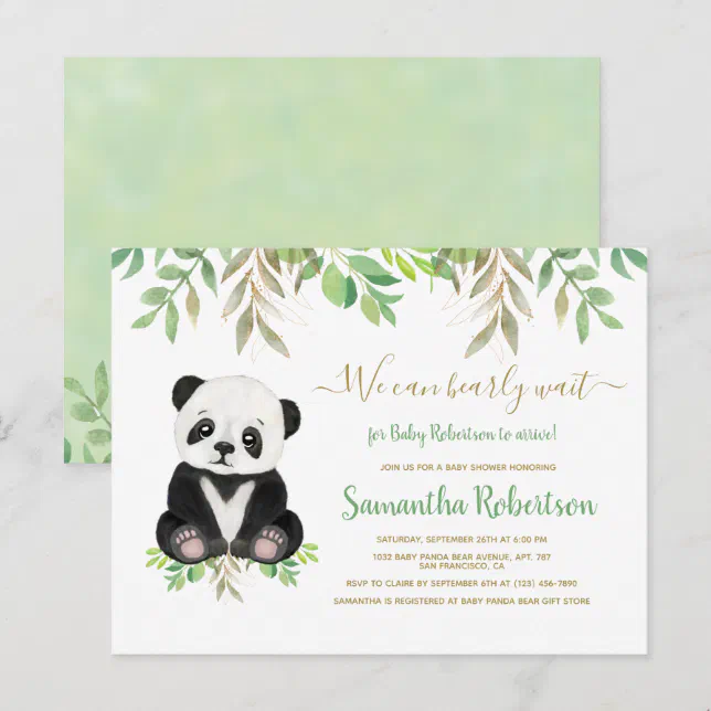 Cute Bear Greenery We can bearly Wait Baby Shower Invitation Postcard ...