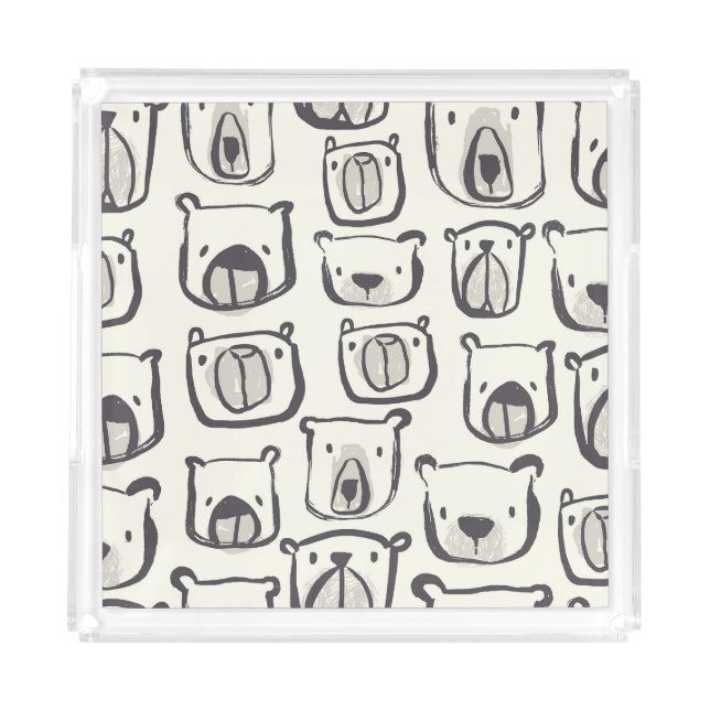 Cute bear, hand-drawn seamless pattern. acrylic tray (Front)