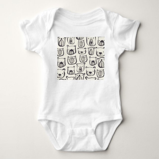 Cute bear, hand-drawn seamless pattern. baby bodysuit (Front)