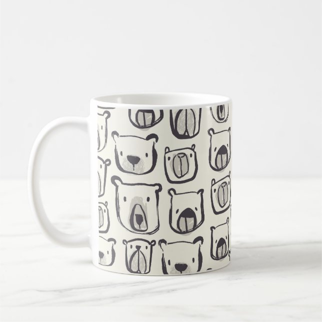 Cute bear, hand-drawn seamless pattern. coffee mug (Left)