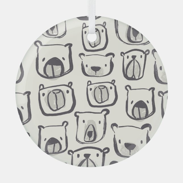 Cute bear, hand-drawn seamless pattern. glass ornament (Front)