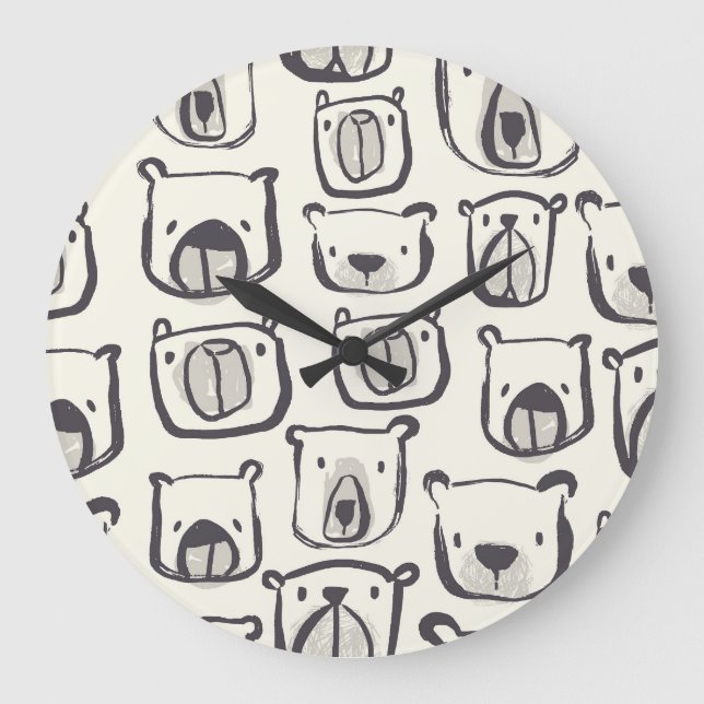 Cute bear, hand-drawn seamless pattern. large clock (Front)