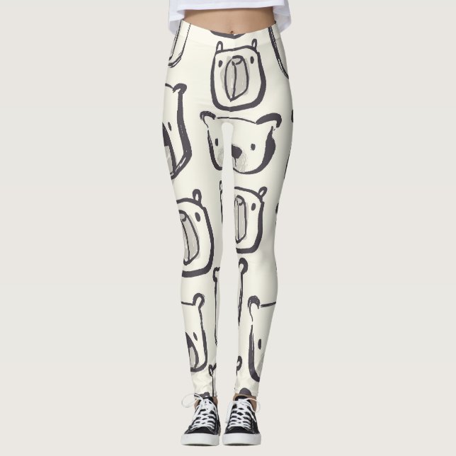 Cute bear, hand-drawn seamless pattern. leggings (Front)