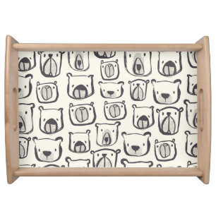 Cute bear, hand-drawn seamless pattern. serving tray
