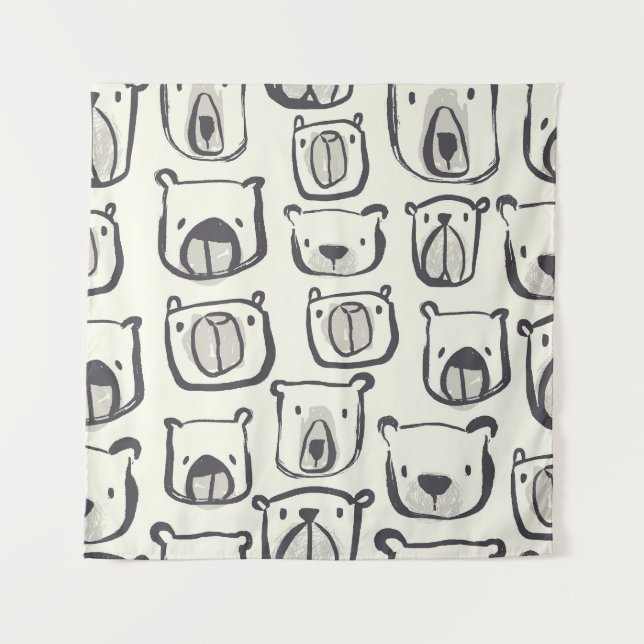 Cute bear, hand-drawn seamless pattern. tapestry (Front)