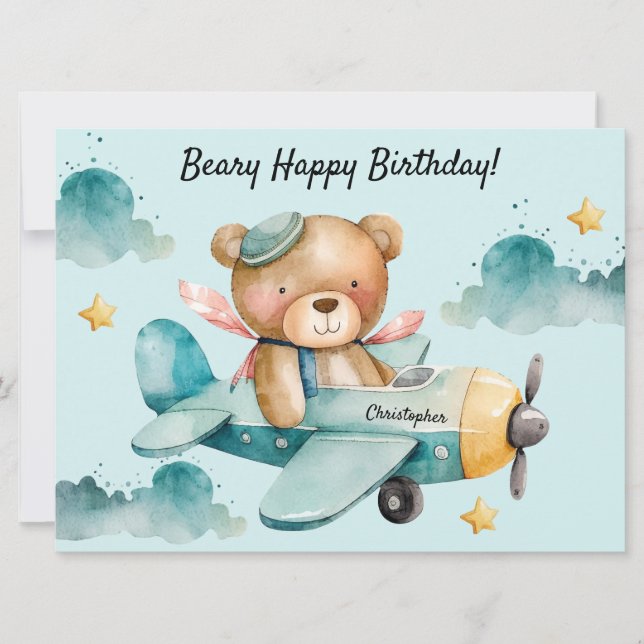 Cute Bear Happy Birthday Flat Greeting Card (Front)