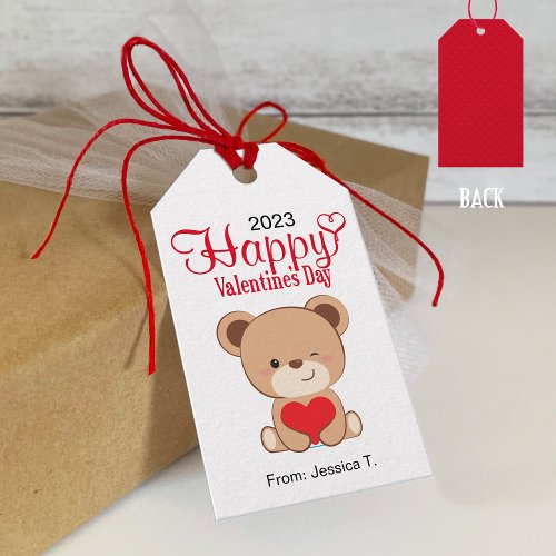 Cute Bear Happy Valentine Gift Tag White_Red