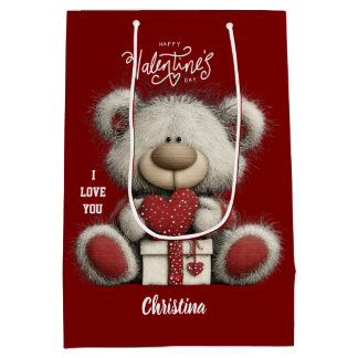 Cute Bear Happy Valentines Day Script Name  Medium Gift Bag