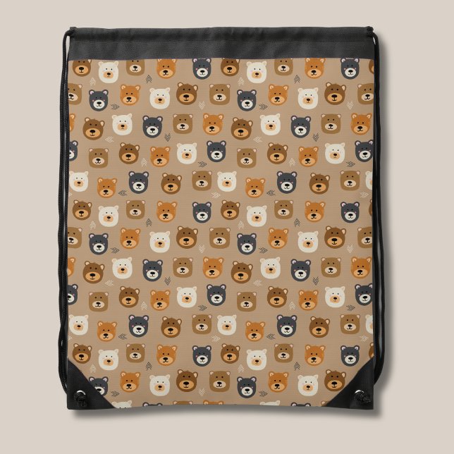 Cute bear head illustrated drawstring bag (Brown bear drawstring bag)