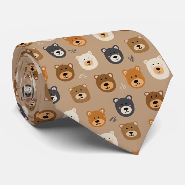 Cute bear head illustrated neck tie (Rolled)