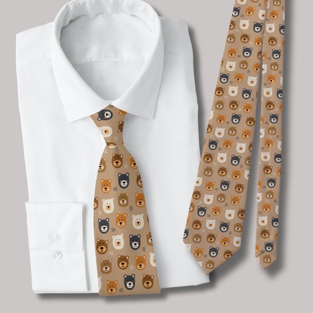 Cute bear head illustrated neck tie (Cute bear head animal tie)