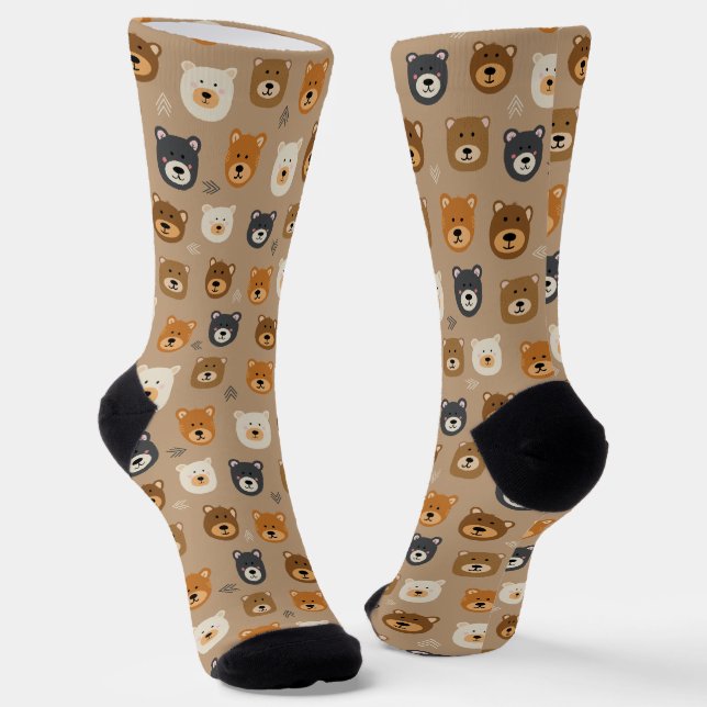 Cute bear head illustrated socks (Angled)
