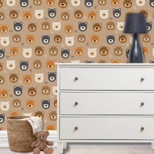Cute bear head kids pattern wallpaper