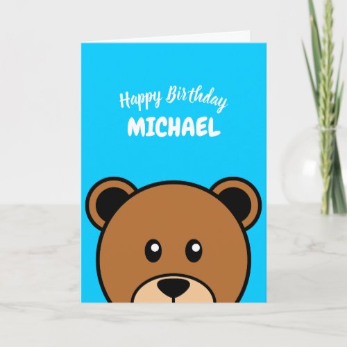 Cute Bear Head  Simple Cartoon on Blue Card