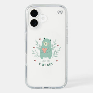 Cute Bear & Heart iPhone 16 Case – "Love & Honey" 
