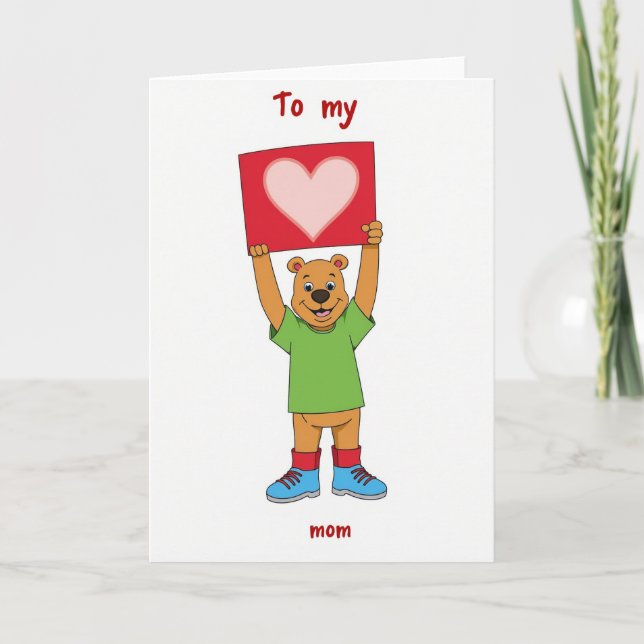 Cute Bear Heart Mom Card (Front)