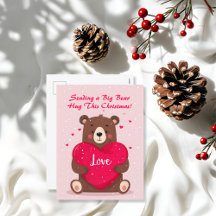 Cute Bear Heart Pillow Heartfelt Christmas Message