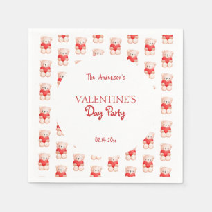 Cute Bear Heart Valentine's Day Party Napkins