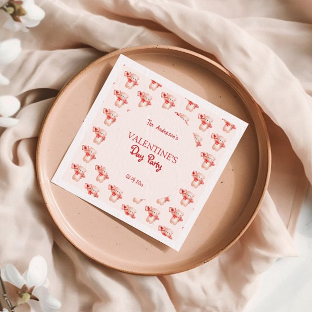 Cute Bear Heart Valentine's Day Party Napkins (Creator Uploaded)