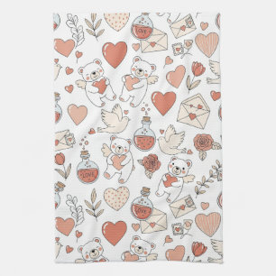 Cute Bear Hearts Valentine Pattern Kitchen Towel