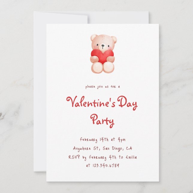 Cute Bear Hearts Valentine's Day Party Invitation (Front)