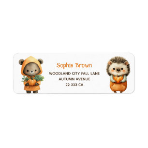 Cute Bear& Hedgehog Woodland Fall Return Address Label