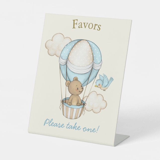 Cute Bear Hello Little One Baby Shower Favors Pedestal Sign (Front)