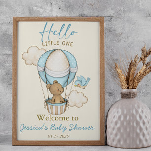 Cute Bear Hello Little One Baby Shower Poster