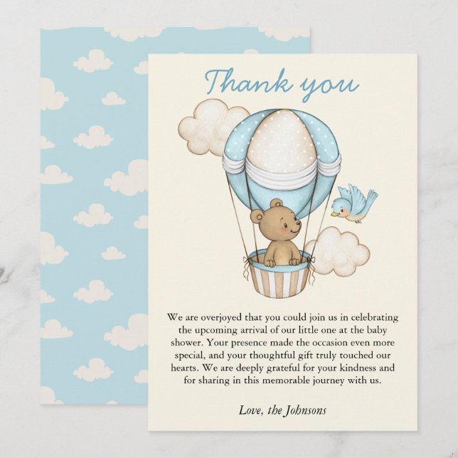 Cute Bear Hello Little One Baby Shower Thank You Card (Front/Back)