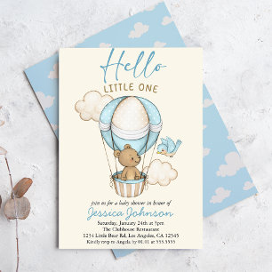 Cute Bear Hello Little One – Blue Baby Shower Invi Invitation