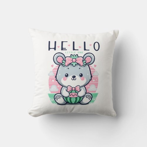 Cute bear hello little one throw pillow