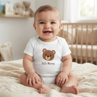 Cute Bear Hello Mommy Baby Bodysuit