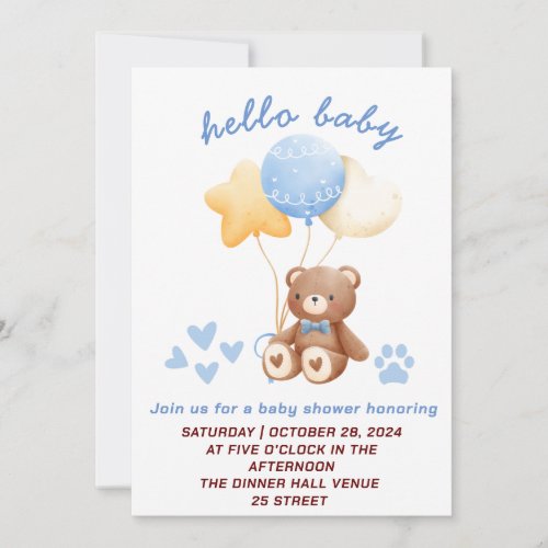 Cute bear holding a balloon invitation