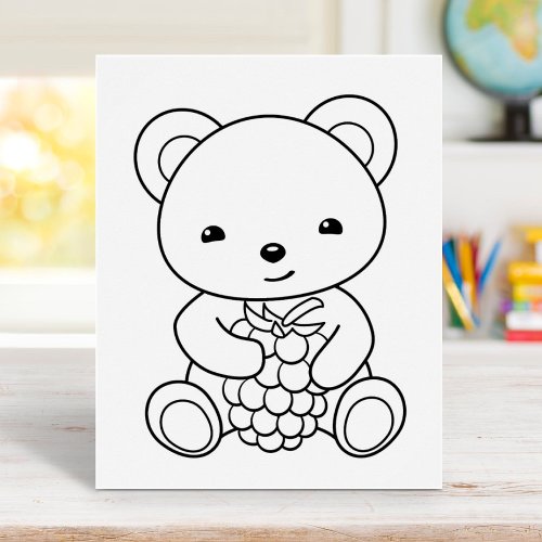 Cute Bear Holding a Berry Coloring Page Poster