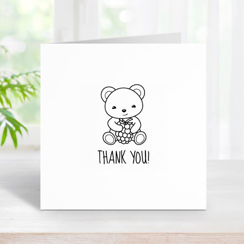 Cute Bear Holding a Berry Thank You 1x1 Rubber Stamp