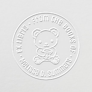 Cute Bear Holding a Honey Jar Bookplate Embosser