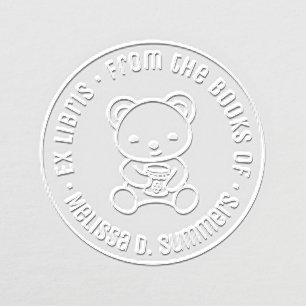 Cute Bear Holding a Honey Jar Bookplate Embosser
