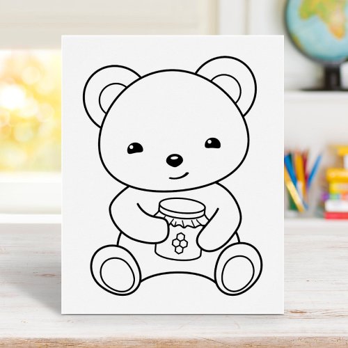 Cute Bear Holding a Honey Jar Coloring Page Poster