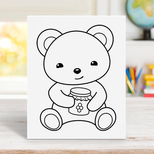 Cute Bear Holding a Honey Jar Coloring Page Poster (Creator Uploaded)