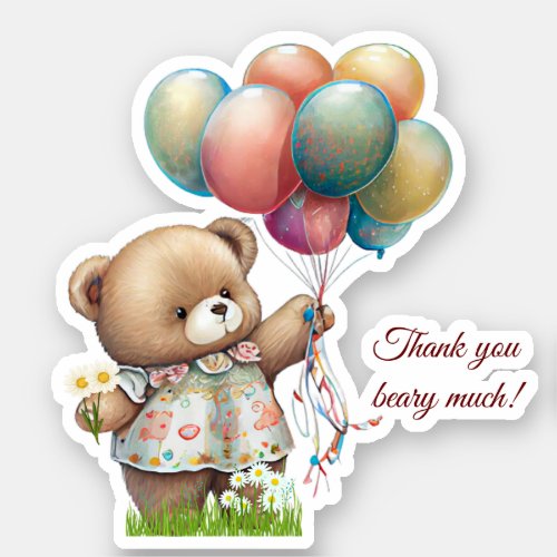 Cute Bear holding Balloons Thank you Custom Vinyl Sticker