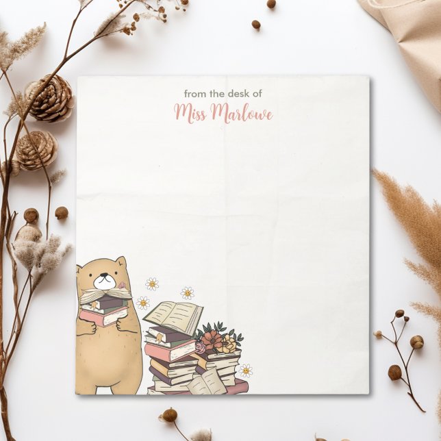 Cute Bear Holding Books Folded Paper Background Notepad (Cute Bear Holding Books Folded Paper Background Teacher Appreciation Personalized Notepad)