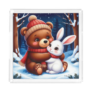 Cute Bear Holding Bunny Acrylic Tray
