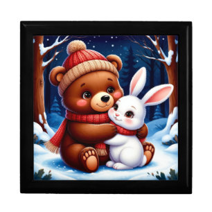 Cute Bear Holding Bunny Gift Box